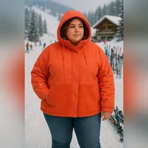 Time & Tru nylon & Sherpa orange hoodie jacket pockets sz 3X NEW